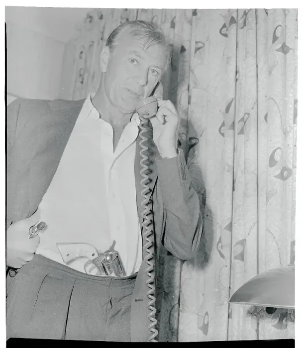 Framed Print : Gary Cooper Talking on Phone Framed Print : Gary Cooper Talking on Phone