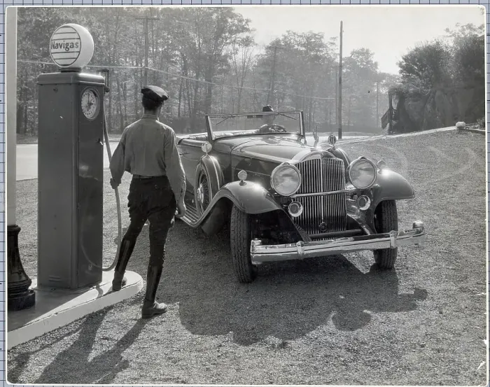 Framed Print : Gas Attendent and Automobile Framed Print : Gas Attendent and Automobile