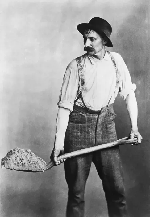Framed Print : Gas Company Employee Shoveling Dirt Framed Print : Gas Company Employee Shoveling Dirt