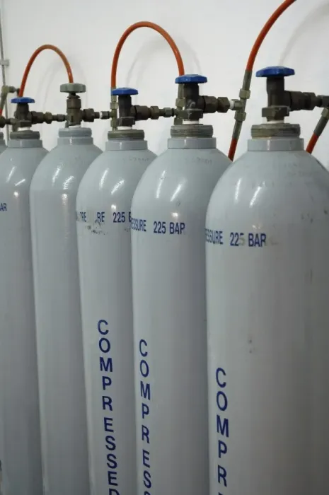 Framed Print : Gas cylinders, compressed air, in a row