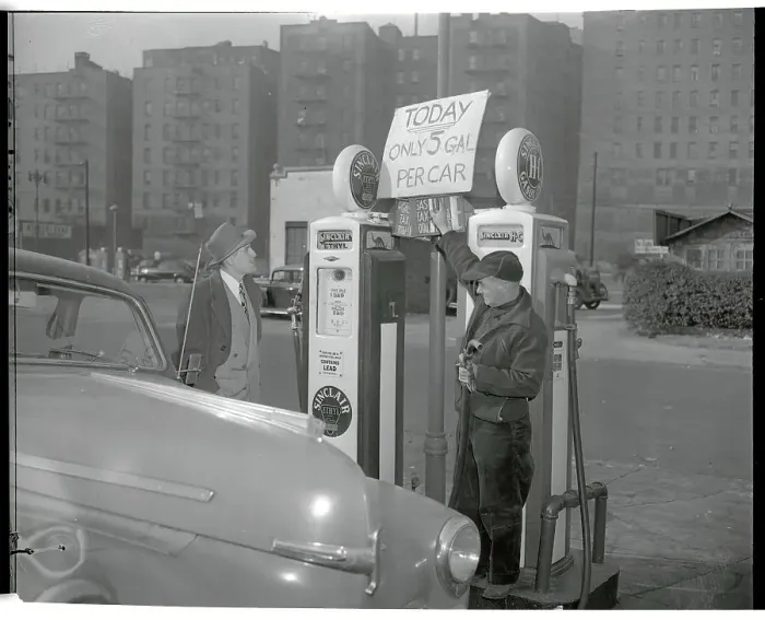 Framed Print : Gas Station Owner Talking with Customer Framed Print : Gas Station Owner Talking with Customer