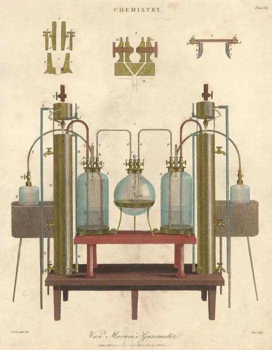 Framed Print : Gasometer. Van Marums Gasometer, used in the field of chemistry Framed Print : Gasometer. Van Marums Gasometer, used in the field of chemistry