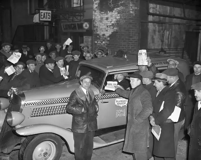 Framed Print : Gathering of Striking Taxicab Drivers Framed Print : Gathering of Striking Taxicab Drivers