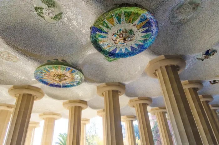 Framed Print : GaudAis Tiled Mosaics on the ceiling in Park GAOEell