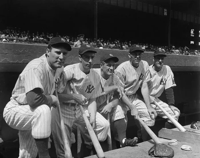 Framed Print : Gehrig and DiMaggio with Other Yankees Posing with Bats Framed Print : Gehrig and DiMaggio with Other Yankees Posing with Bats