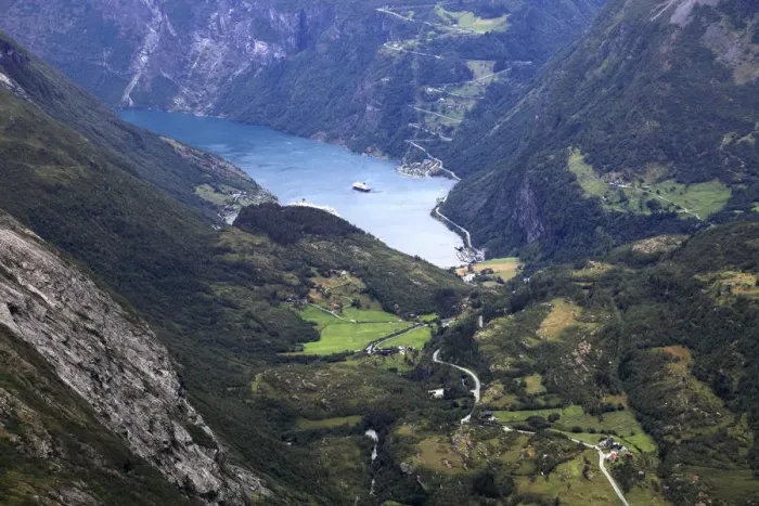 Framed Print : Geiranger town and Geirangerfjord