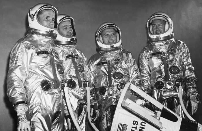 Framed Print : Gemini Flight Crew Pose with Model Craft Framed Print : Gemini Flight Crew Pose with Model Craft