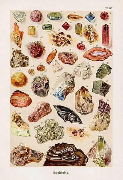 Gemstones and minerals Chromolithography 1899