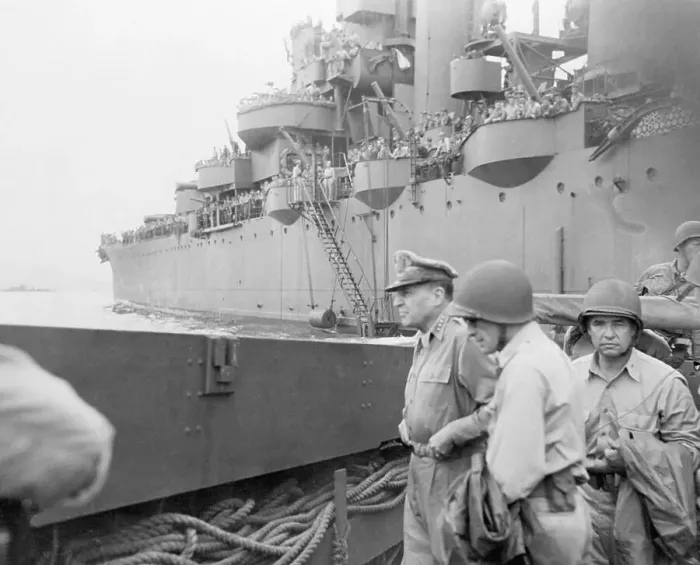 Framed Print : Gen Douglas MacArthur on Boat to Shore Framed Print : Gen Douglas MacArthur on Boat to Shore