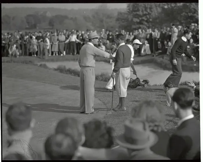 Framed Print : Gene Sarazen Congratulating Ben Hogan