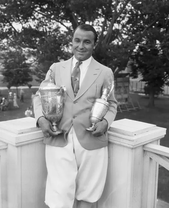 Framed Print : Gene Sarazen Holding Two Famous Trophies Framed Print : Gene Sarazen Holding Two Famous Trophies