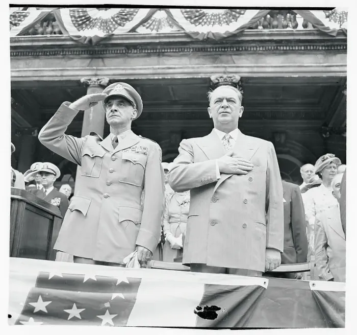 Framed Print : General Clay and William O'Dwyer Saluting Framed Print : General Clay and William O'Dwyer Saluting