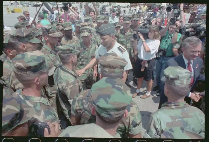 Framed Print : General Colin Powell Greeting Crowd of Marines After His Speech Framed Print : General Colin Powell Greeting Crowd of Marines After His Speech