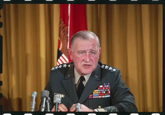 Framed Print : General Creighton Abrams at a Press Conference Framed Print : General Creighton Abrams at a Press Conference
