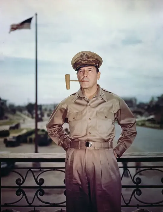 Framed Print : General Douglas MacArthur with Pipe in Mouth Framed Print : General Douglas MacArthur with Pipe in Mouth