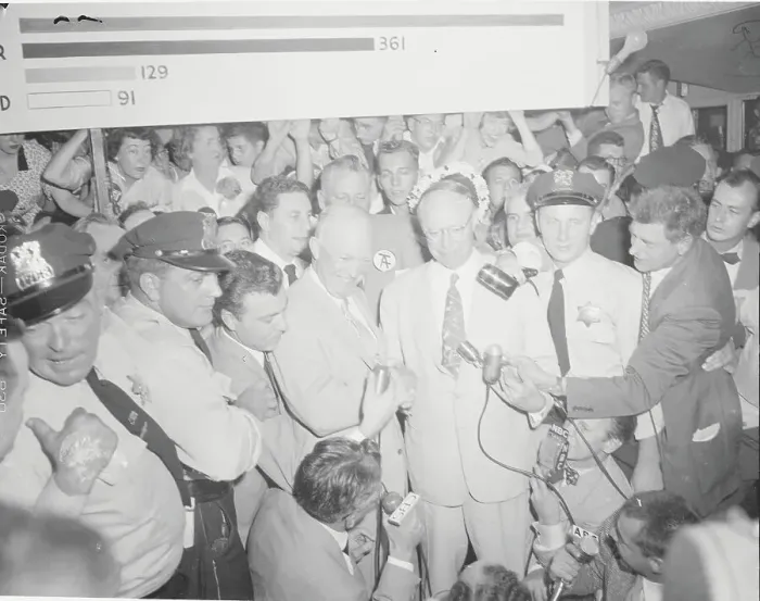 Framed Print : General Dwight D. Eisenhower and Senator Robert Taft with Press Framed Print : General Dwight D. Eisenhower and Senator Robert Taft with Press