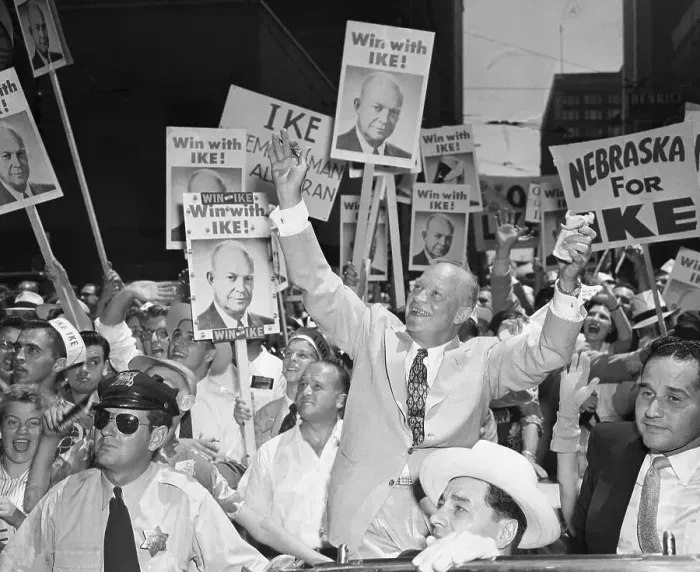 Framed Print : General Eisenhower with Arms Raised Framed Print : General Eisenhower with Arms Raised