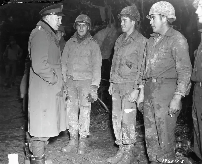 Framed Print : General Eisenhower Talks To GIs On Lines Framed Print : General Eisenhower Talks To GIs On Lines