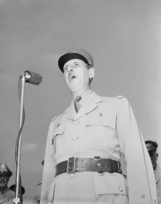 Framed Print : General de Gaulle Speaking into Microphone Framed Print : General de Gaulle Speaking into Microphone