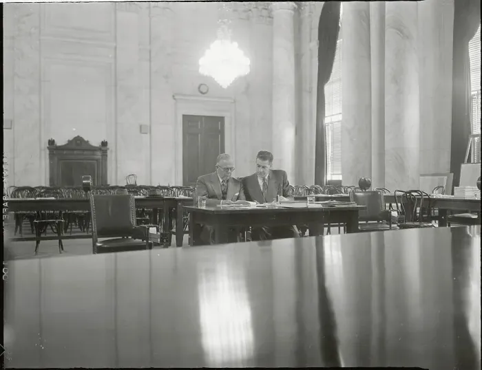 Framed Print : General George C. Marshall and Felix Larkin in Courtroom Framed Print : General George C. Marshall and Felix Larkin in Courtroom