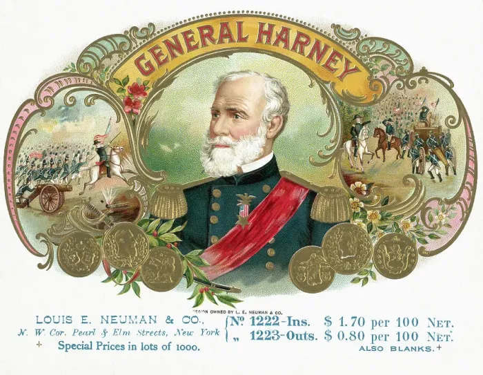 Framed Print : General Harney Portrait On Cigar Box