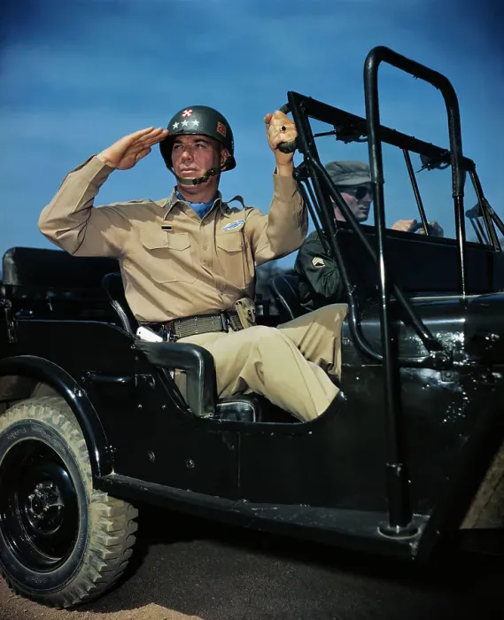 Framed Print : General James Van Fleet Riding in Jeep