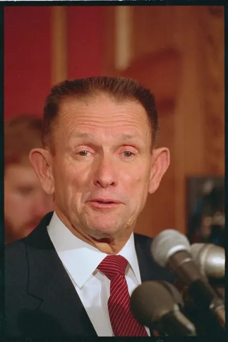 Framed Print : General John Singlaub Speaking at Press Conference Framed Print : General John Singlaub Speaking at Press Conference