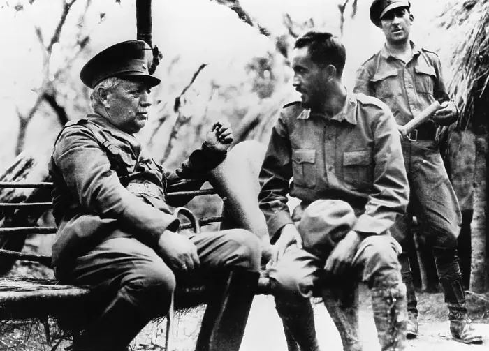Framed Print : General Kundt Talks with Soldier Outside Framed Print : General Kundt Talks with Soldier Outside