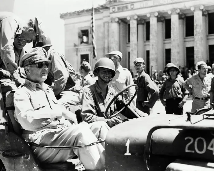 Framed Print : General Macarthur In Jeep In Uniform