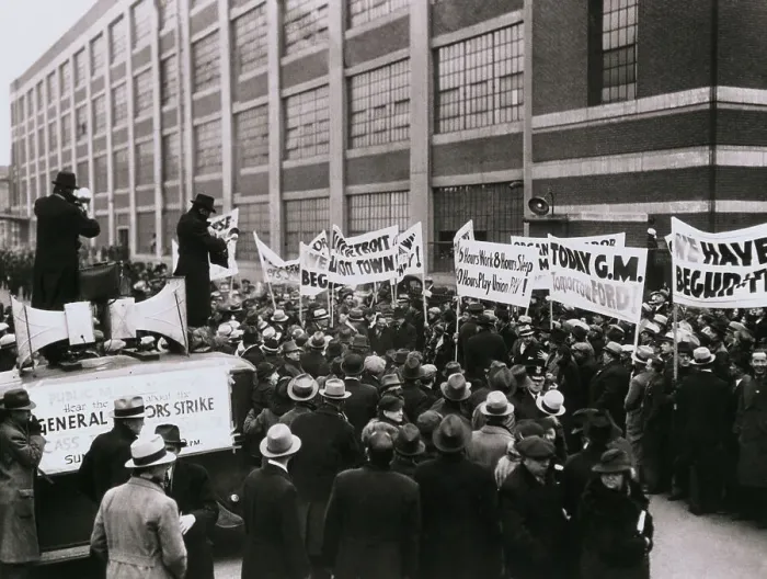 Framed Print : General Motors Strikers Gathering Outdoors Framed Print : General Motors Strikers Gathering Outdoors