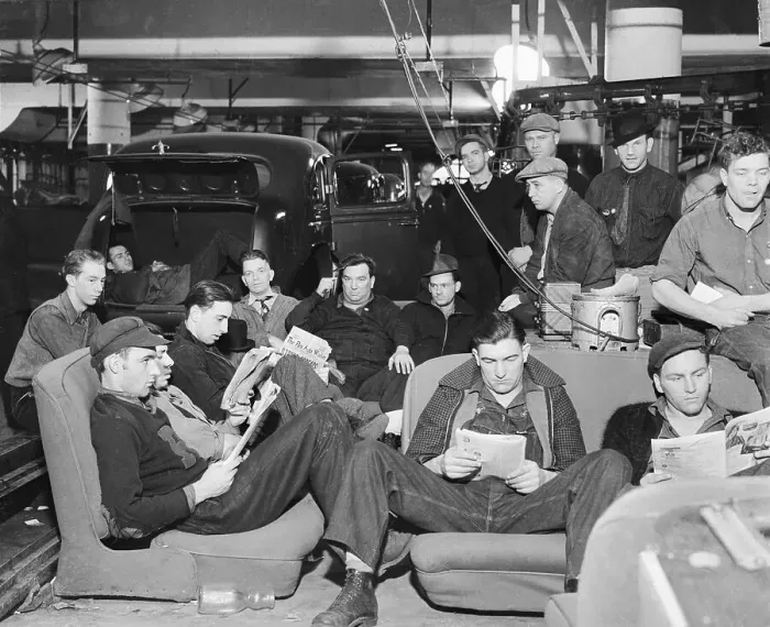 Framed Print : General Motors Workers Staging a Sit-Down Strike Framed Print : General Motors Workers Staging a Sit-Down Strike