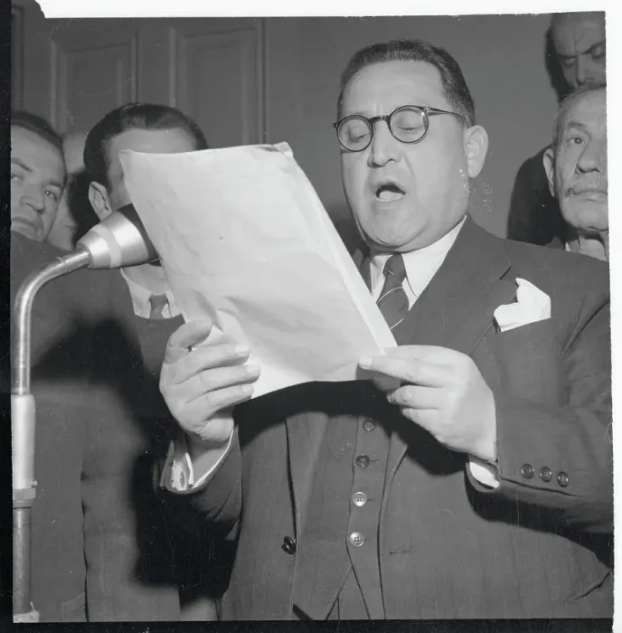 Framed Print : General Napoleon Zervas Reading to Press Framed Print : General Napoleon Zervas Reading to Press