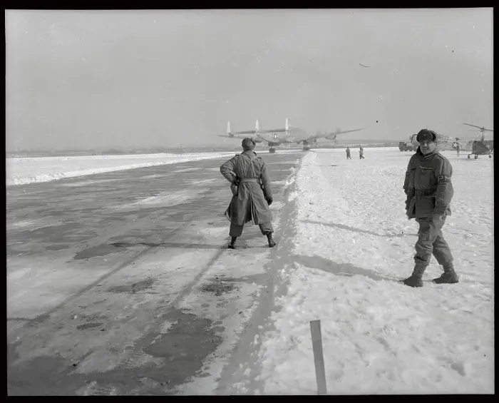 Framed Print : General Ridgway Watching Plane Take off Framed Print : General Ridgway Watching Plane Take off