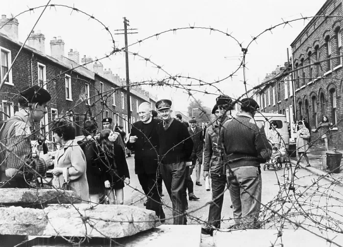 Framed Print : General Tony Dyball with Catholic Priest Inspecting Barricade Framed Print : General Tony Dyball with Catholic Priest Inspecting Barricade