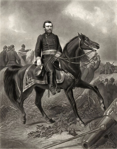 General Ulysses S. Grant Riding a Horse in a Civil War Battle