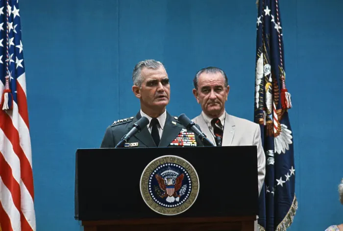 Framed Print : General Westmoreland Speaking at Podium Framed Print : General Westmoreland Speaking at Podium