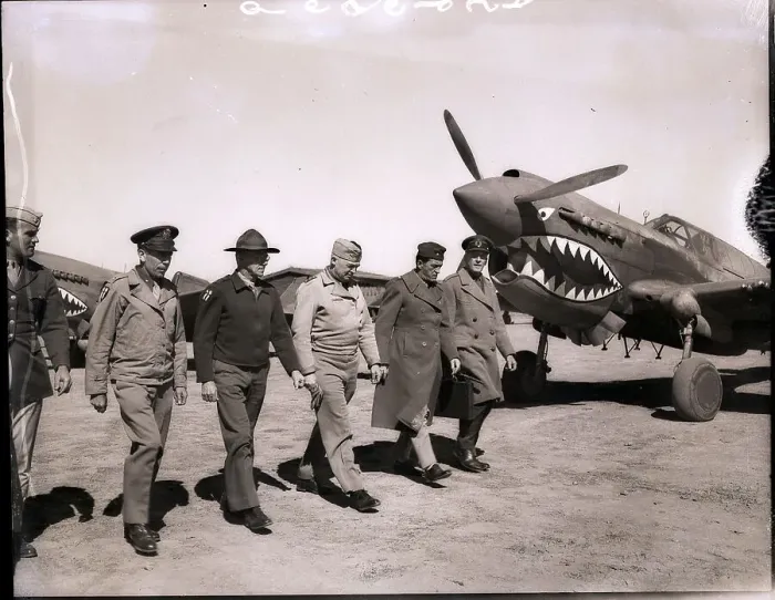 Framed Print : Generals Inspect a Row of P-40s Framed Print : Generals Inspect a Row of P-40s
