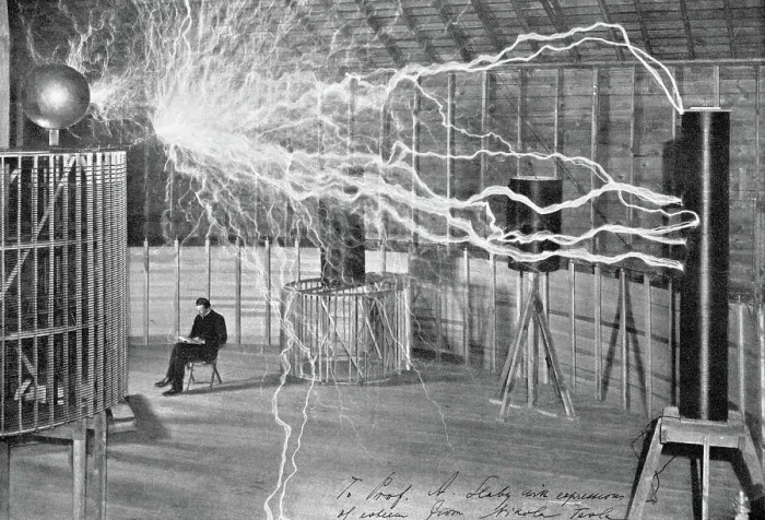 Framed Print : Generating Artificial Lightning in Nikola Tesla's Laboratory Framed Print : Generating Artificial Lightning in Nikola Tesla's Laboratory