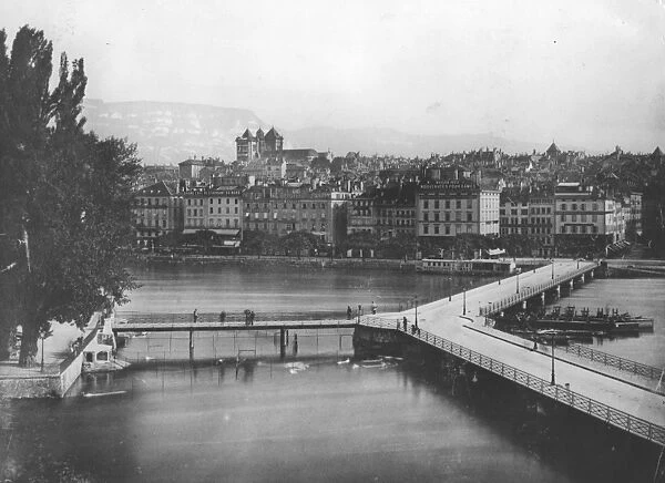 Geneva. circa 1890: A view of the city of Geneva, Switzerland