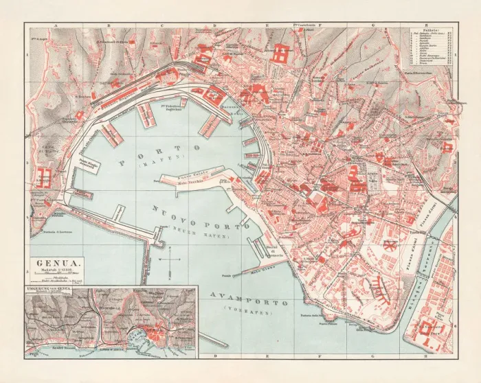 Framed Print : Genoa, Liguria, Italy, lithograph, published in 1897 Framed Print : Genoa, Liguria, Italy, lithograph, published in 1897
