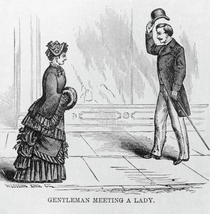Framed Print : Gentleman Meeting a Lady Framed Print : Gentleman Meeting a Lady