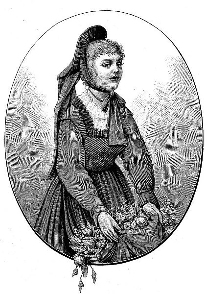 Gentlewoman in traditional traditional costume from Swabia, Germany, c. 1870, Historic, digital reproduction of an original from the 19th century