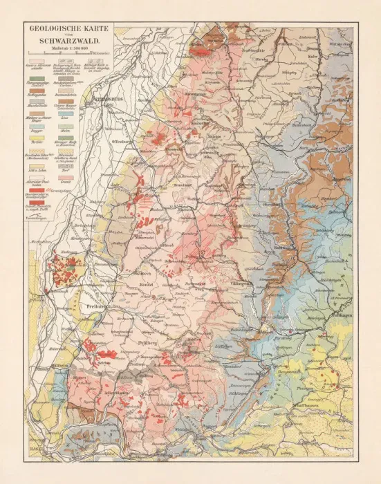 Framed Print : Geological map of the Black Forest, Baden-Wurttemberg, Germany, lithograph, 1897 Framed Print : Geological map of the Black Forest, Baden-Wurttemberg, Germany, lithograph, 1897