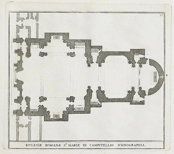 Geometric plan of the church of S. Maria in Campitelli, after a drawing by Cav. Rainaldi, historical Rome, Italy, digital reproduction of an original 17th century drawing, original date unknown