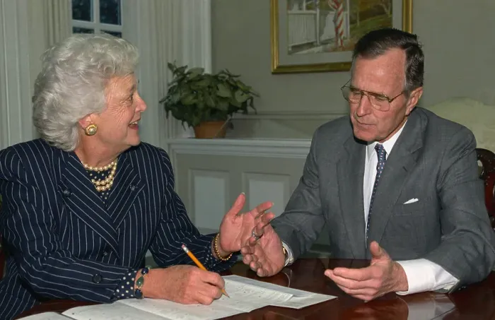 Framed Print : George and Barbara Bush Filling Out Census Framed Print : George and Barbara Bush Filling Out Census