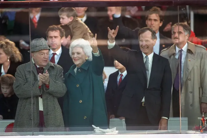 Framed Print : George and Barbara Bush Waving with Bob Hope Framed Print : George and Barbara Bush Waving with Bob Hope