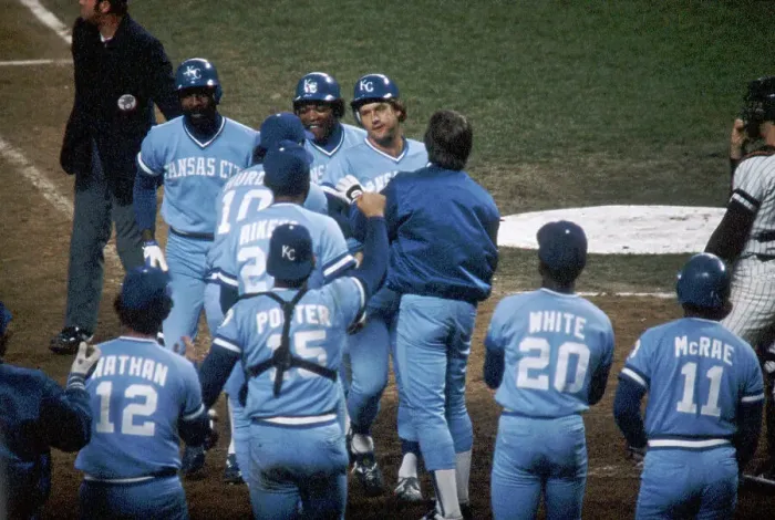 Framed Print : George Brett Greeted By Teammates Framed Print : George Brett Greeted By Teammates