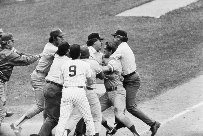 Framed Print : George Brett and Tim McClelland Scuffling Framed Print : George Brett and Tim McClelland Scuffling