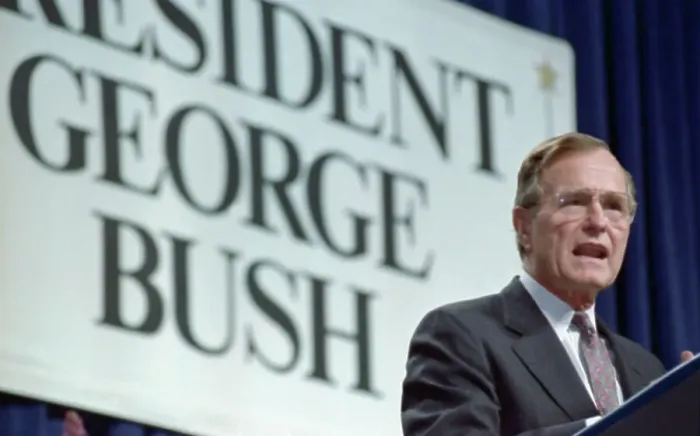 Framed Print : George Bush Addressing Republican Party Fundraiser
