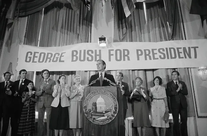 Framed Print : George Bush Announces Candidacy for Republican Presidential Nomination Framed Print : George Bush Announces Candidacy for Republican Presidential Nomination